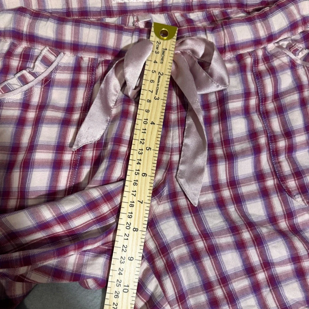Victoria's Secret‎ Pink Plaid Cotton Pajama Pants Satin Bow Pockets Large